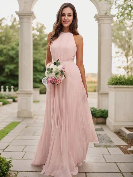 A-line Halter Sleeveless...