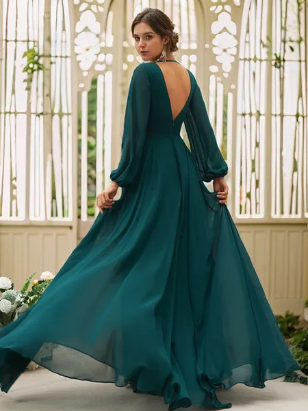 A-line V-Neck Long Sleeves...