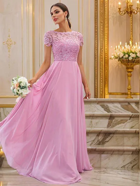 A-line Scoop Short Sleeves...