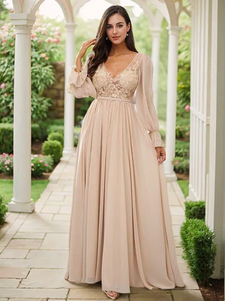 A-line V-Neck Feminine Long...