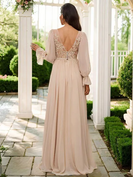 A-line V-Neck Feminine Long...