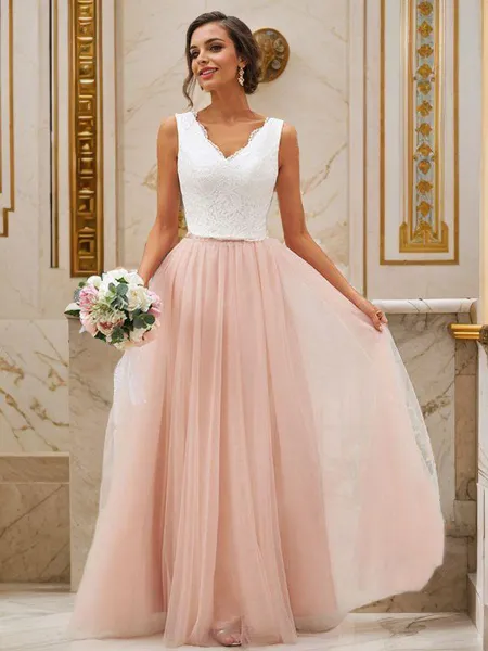 A-line V-Neck Sleeveless...