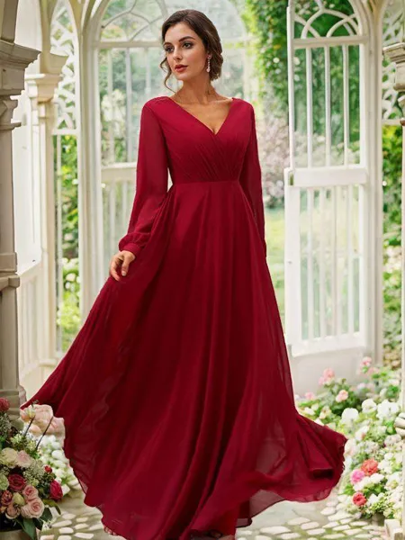 A-line V-Neck Long Sleeves...