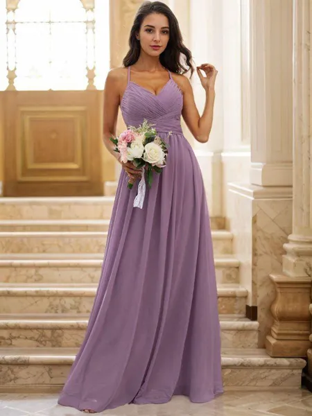 A-line V-Neck Sleeveless...