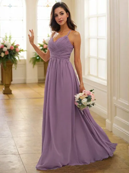 A-line V-Neck Sleeveless...