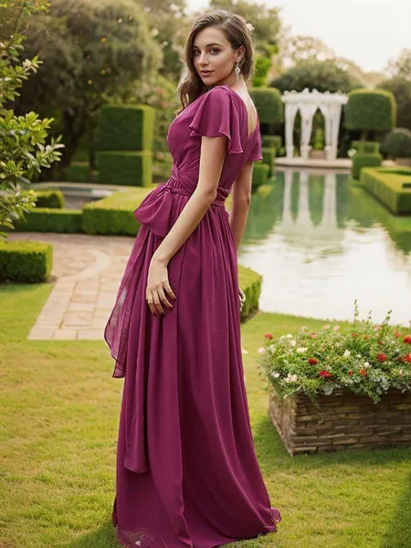 A-line V-Neck Short Sleeves...