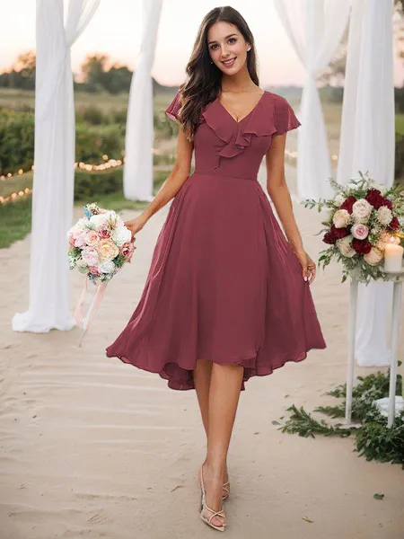 A-line V-Neck Modest Short...