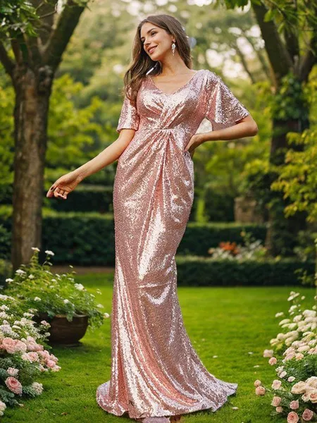 Sheath/Column V-Neck Short...