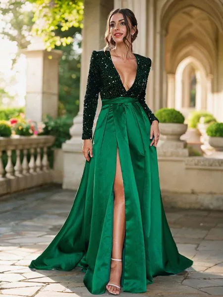 A-line V-Neck Glistening...