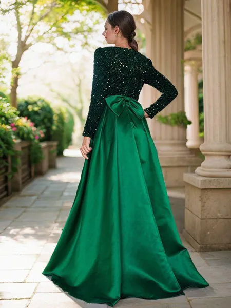 A-line V-Neck Glistening...