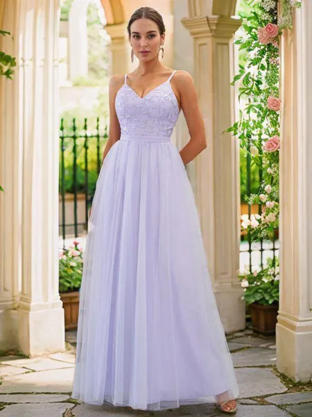 A-line V-Neck Sleeveless...