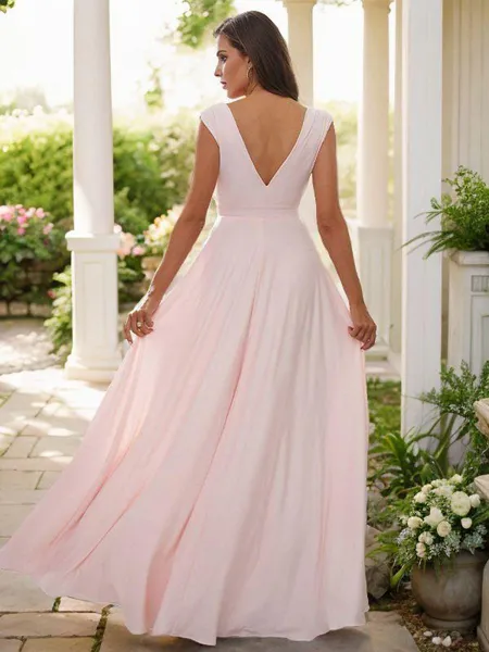 A-line V-Neck Sleeveless...