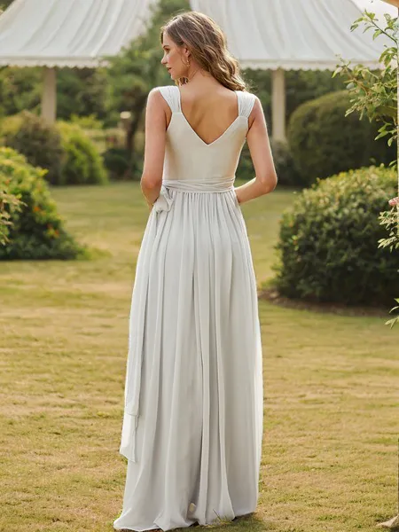 A-line V-Neck Sleeveless...