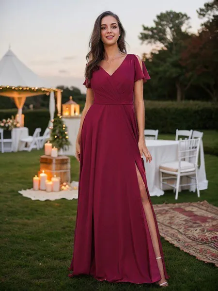 A-line V-Neck Sophisticated...