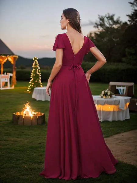 A-line V-Neck Sophisticated...