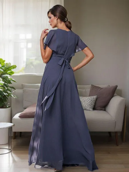 A-line V-Neck Flowing Short...