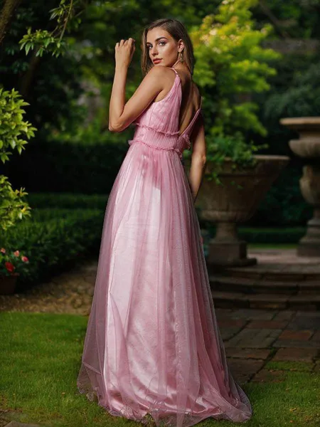 A-line V-Neck Sleeveless...