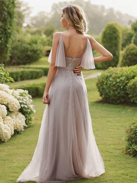 A-line V-Neck Sleeveless...