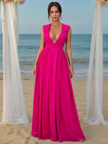 A-line V-Neck Sleeveless...