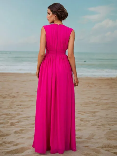 A-line V-Neck Sleeveless...