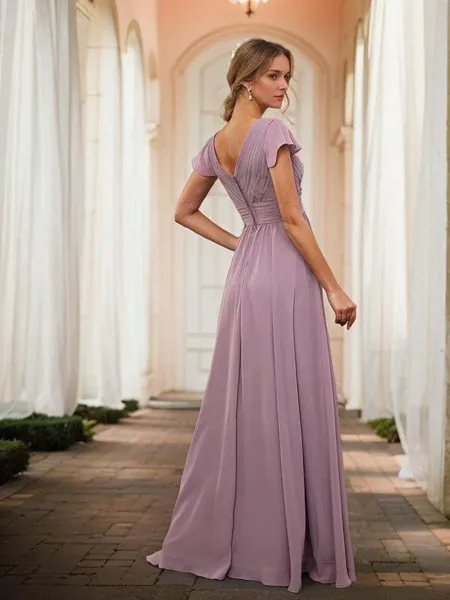 Elegant A-line V-neck Short...