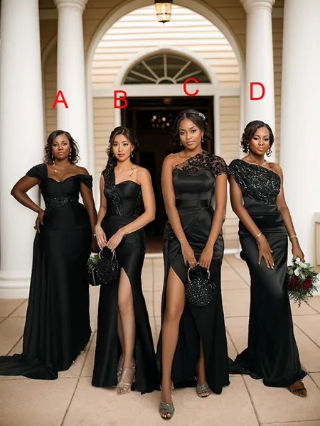 Alluring Sheath/Column One-Shoulder Floor-Length Silk like Satin Bridesmaid Dress With Slit