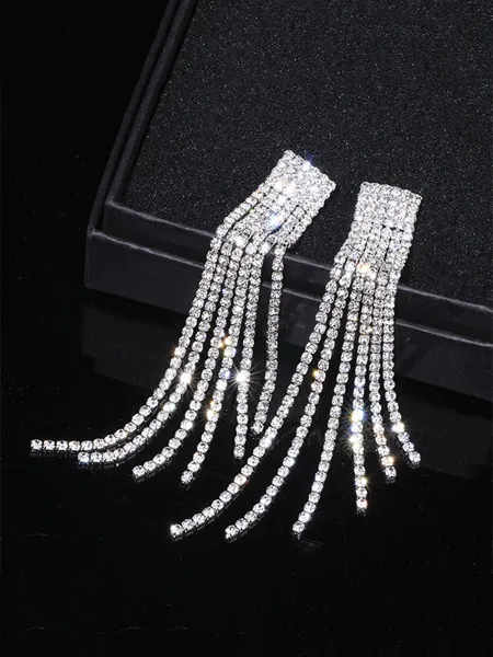 Women's Fancy Rhinestone Long Tassel Earrings