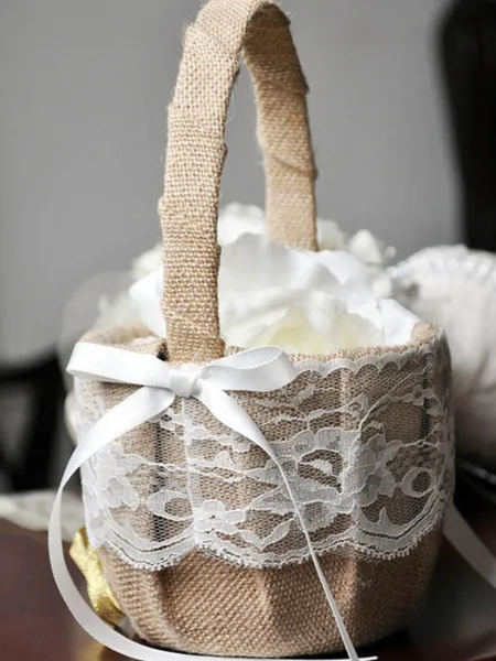 Outstanding Flower Basket In Linen With Bowknot