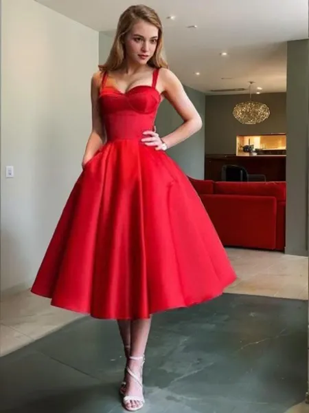 A-line Straps Sleeveless...