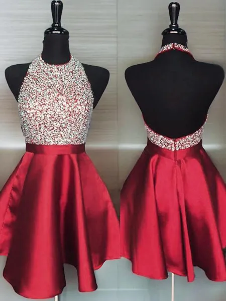 A-line Halter Sleeveless...