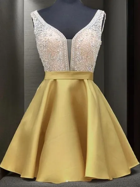 A-line V-Neck Sleeveless...