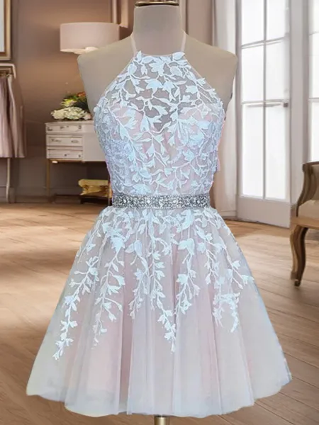 A-line Halter Sleeveless...