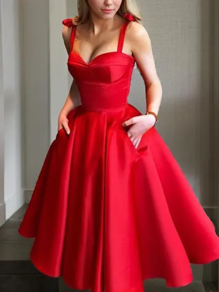 A-line Straps Sleeveless...