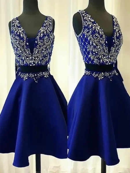 A-line V-Neck Sleeveless...