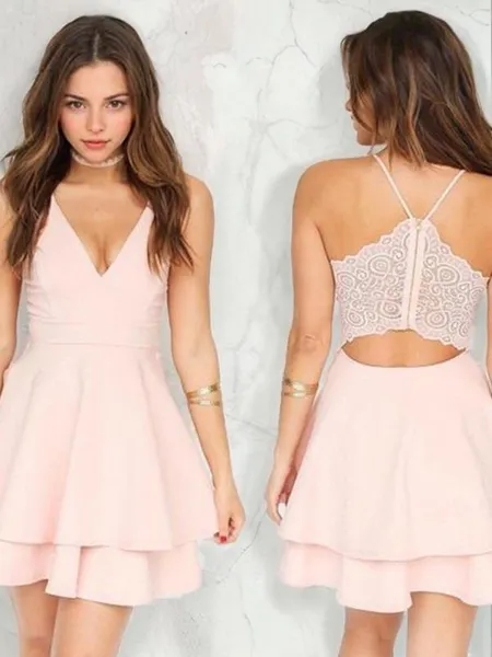 A-line V-Neck Sleeveless...