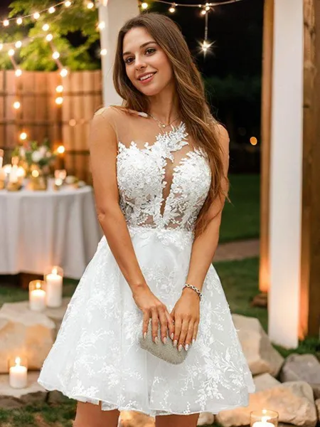 A-line Scoop Timeless Sleeveless Short/Mini Tulle Homecoming Dresses