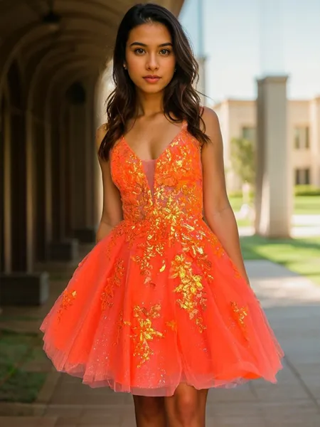 Glam A-line V-neck Tulle...