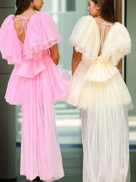 Pretty A-line V-neck Tulle...