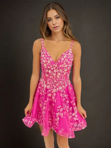 A-line Pretty V-neck Tulle...