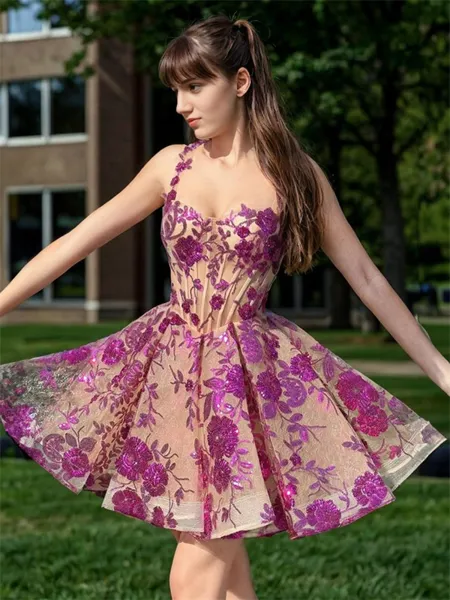 A-line Dazzling Straps Lace...