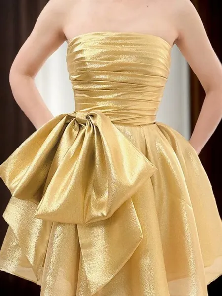 A-line Bow Straight Glam...