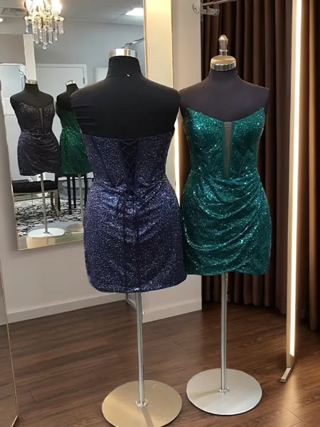 Unique Sheath V-Neck Sequin...