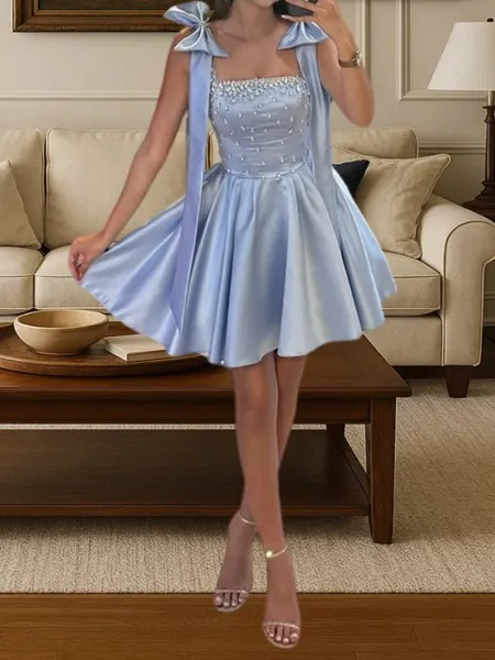 Graceful A-line Straps Bow...