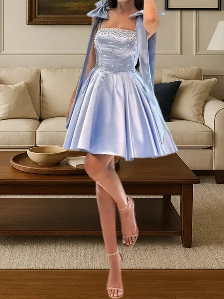 Graceful A-line Straps Bow...