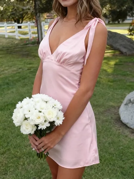 Fashion Sheath V-Neck Bow...