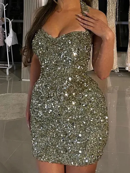 Grand Sheath Halter Sequin...