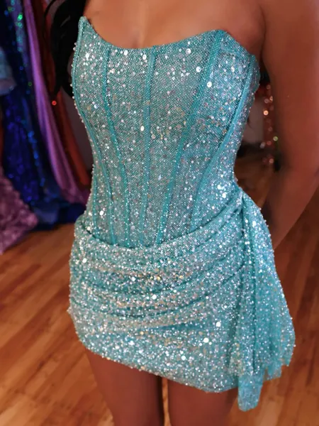 Exquisite Sheath Straight Sequin Short/Mini Corset Homecoming Dress