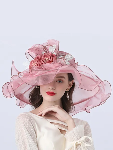 Ladies' Pretty Organza With Flower Floppy Hats/Beach/Sun Hats/Kentucky Derby Hats