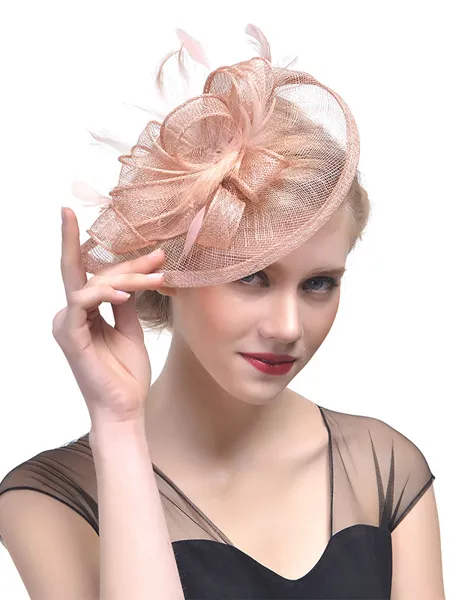 Ladies' Elegant Flax With Feather Tea Party Hats