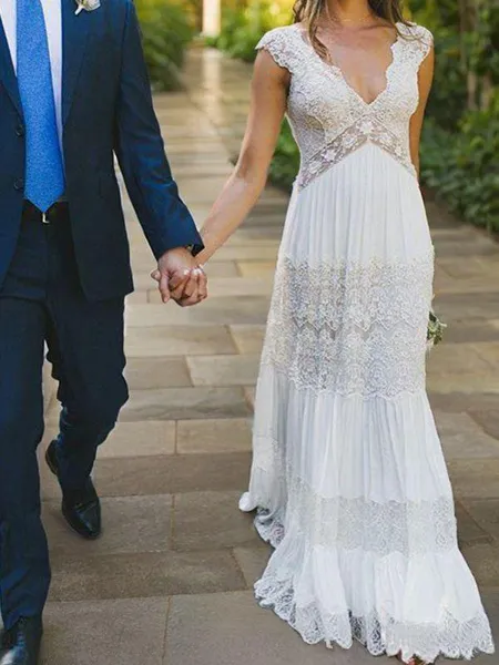 A-line V-Neck Short Sleeves...